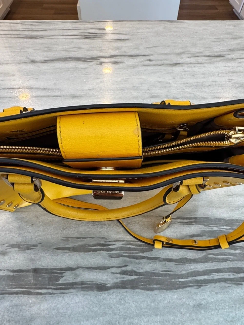 Michael Kors Yellow Studded Satchel with Gold Hardware